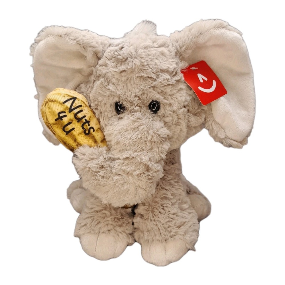 Aurora Elephant Plush Nuts 4 U Gray Stuffed Animal Holding Peanut 8" 2020